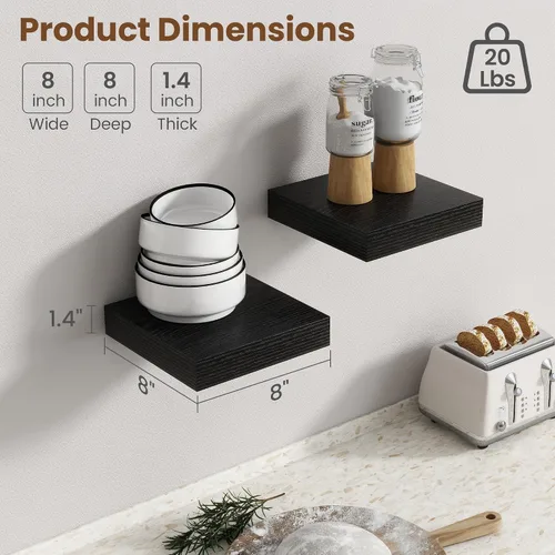 Vista 3 de Axeman Estantes flotantes cuadrados para pared, 8 pulgadas de ancho x 8 pulgadas de profundidad x 1.4 pulgadas de alto, estantes flotantes montados