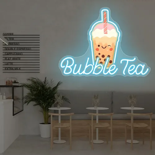 Vista 2 de Letrero de Neón de Té de Burbujas, Luz LED de Neón de Té Boba y Leche para Bebidas, Café, Barra de Tienda, Decoración de Pared, Arte Personalizado