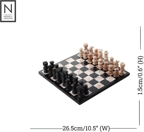 Vista 2 de NOVICA Juegos de ajedrez decorativos de mármol, negro, 'Glorious Battle