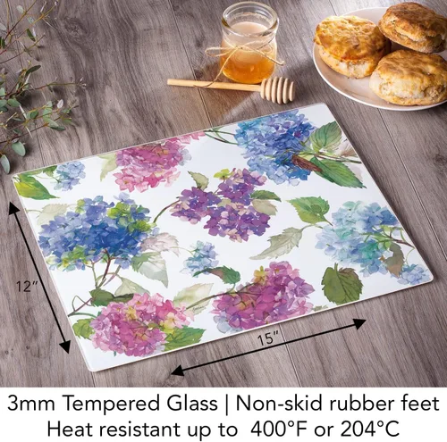Vista 6 de FIRST DAWN Tabla de cortar de vidrio, ahorro de mostrador de 12 x 15 pulgadas, hortensia múltiple, grande
