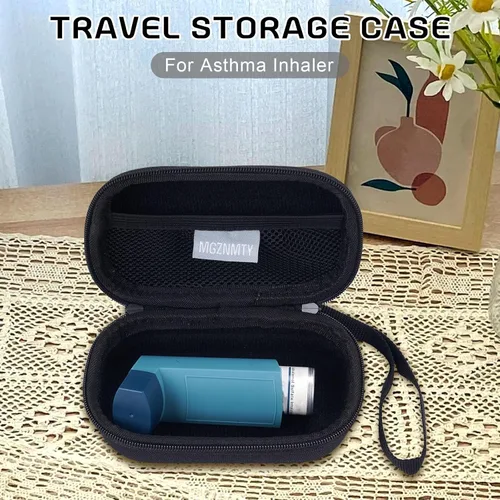 Vista 2 de MGZNMTY Estuche para inhalador de asma, almacenamiento y viaje, práctico estuche para inhalador para adultos y niños (solo estuche) (negro claro)