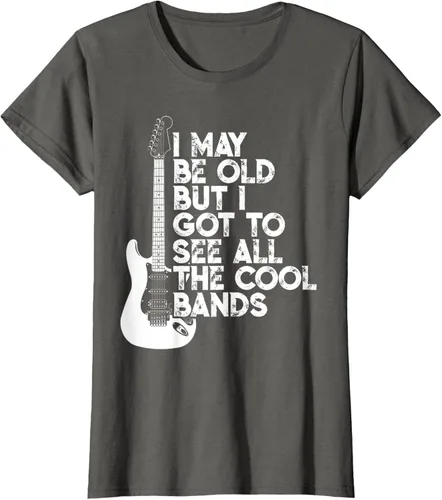 Vista 56 de Camiseta con texto en inglés "I May Be Old But I Got to See All The Cool Bands" Negro