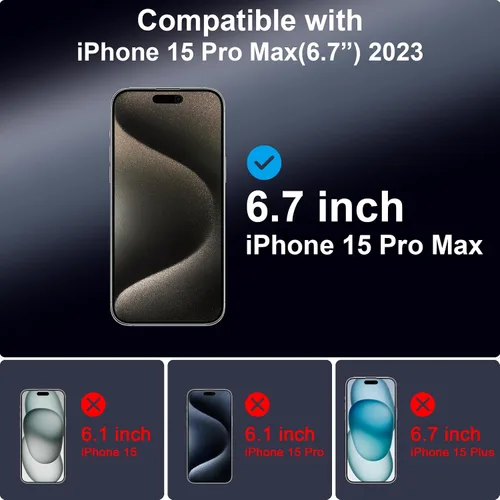 Vista 3 de TECHO Protector de pantalla de privacidad para iPhone 15 Pro Max, película de vidrio templado, cobertura completa de borde a borde, anti espía