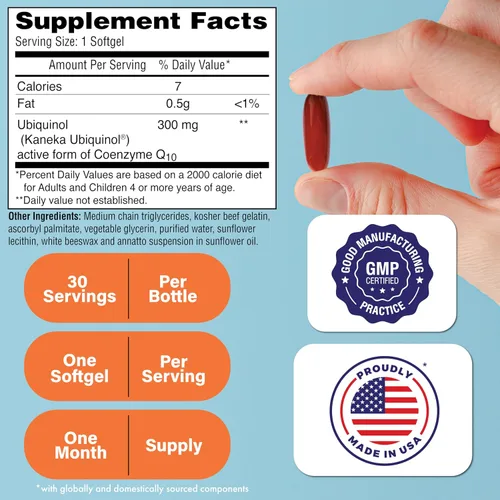 Vista 2 de Health Thru Nutrition Ubiquinol 300 mg 30 cápsulas blandas como Kaneka QH Reduced CoQ-10 Estabilizado - Probado por terceros Biodisponibilidad