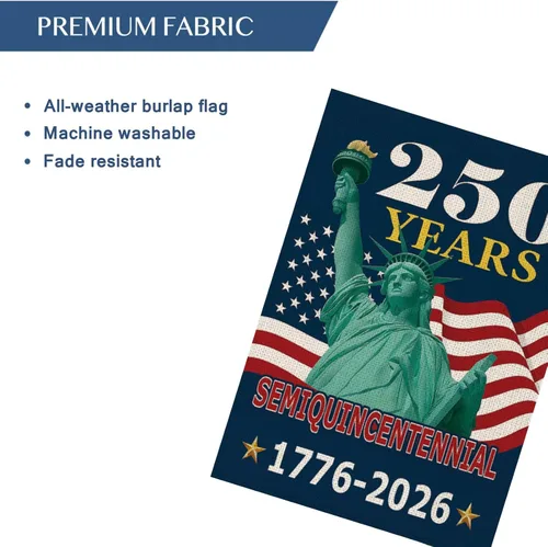 Vista 4 de Bandera de jardín de 250 años de América, pancarta patriótica de doble cara del 250 aniversario de Estados Unidos, diseño de estatua de la libertad