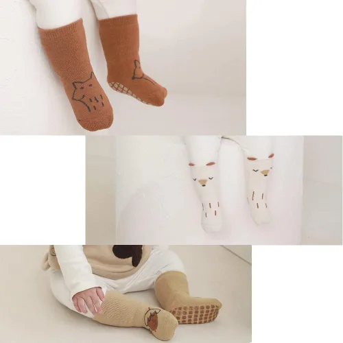 Vista 7 de Exegawe Baby Non Slip Socks Winter 5 Pairs Kid Thick Warm Crew Socks with Grips