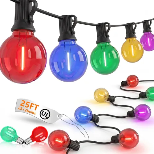 Vista 28 de Guirnalda de luces LED para exteriores, G40, de 25 pies, impermeable, con 27 bombillas inastillables, luces colgantes de decoración de Navidad al