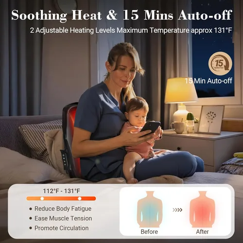 Vista 3 de CuPiLo Masajeador de espalda Shiatsu inalámbrico con calor para aliviar el Negro