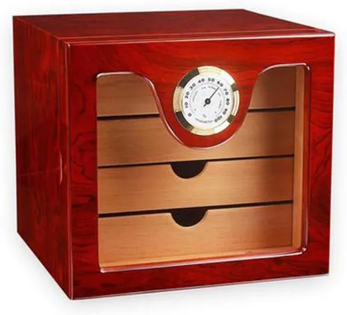 Vista 3 de Humidor de madera Caja de cigarros Gabinete Caja de cigarros portátil Higrómetro Caja de humidor de cigarros para capacidad de viaje alrededor de 75