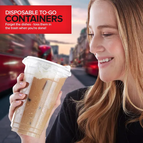 Vista 7 de Vasos de plástico transparente de 24 onzas con tapas desechables, taza Togo con tapa para sorber sin popote para batidos, café helado, limonada