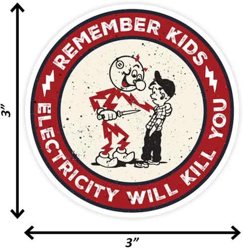 Vista 2 de Remember Kids Electricity Will Kill You - Calcomanías para casco duro, calcomanías de advertencia de kilovatios rojos; juego de 5 - Ideal