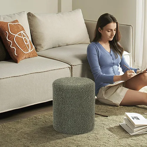 Vista 4 de O2B Otomana redonda moderna con asiento acolchado suave – Silla de tocador multifuncional, taburete tapizado reposapiés para sala de estar