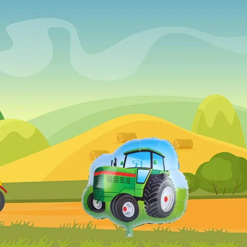 Vista 5 de Globo de tractor Jumbo con forma de tractor de aluminio Mylar globos para fiesta temática de granja, suministros de decoración de cumpleaños, 25.5 x