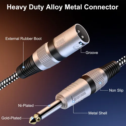 Vista 3 de XLR macho a cable TS de 1/4 pulgada de 3 pies, cable de micrófono de interconexión desequilibrado de 6,35 mm de un cuarto de pulgada, conductores