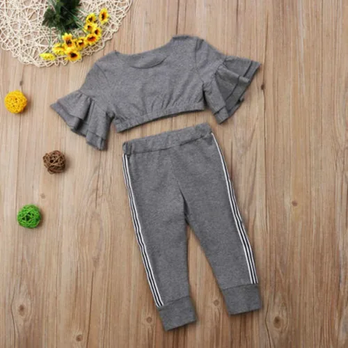 Vista 4 de MA&BABY Conjunto de chándal para niños pequeños y niñas con volantes y pantalones