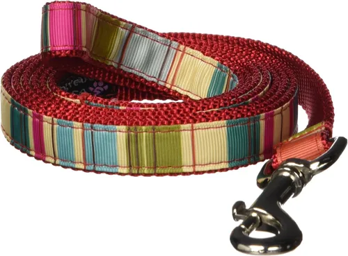 Vista 11 de Correa de perro con rayas de coral y lima: 1/2" de ancho, 4 pies de longitud - fabricada en Estados Unidos. Lima/Coral