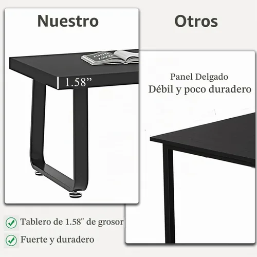 Vista 3 de HSH Mesa de café negra moderna, mesa de centro de madera rústica y metal, mesas de café sencillas de estilo granja para sala de estar, mesa de té