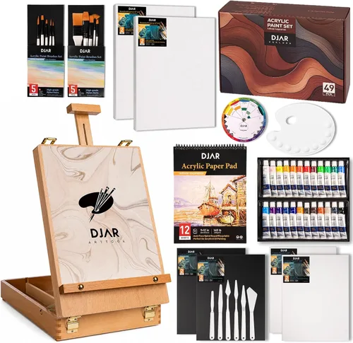 Vista 8 de DJAR Caballete de Mesa para Pintura, Caja de Bocetos de Madera de Haya Sólida Ajustable Caballete de Arte de Escritorio, Caja de Almacenamiento