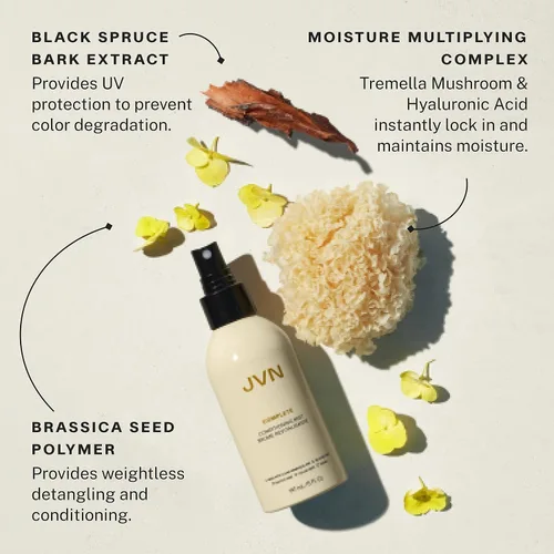 Vista 5 de JVN Bruma acondicionadora completa sin enjuague, 2 Fl Oz, tamaño de viaje, multiplicador de humedad antifrizz, desenredante, spray de protección UV
