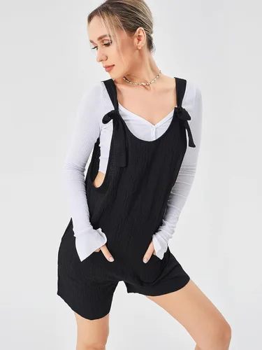Vista 5 de Overol corto con nudo frontal y correa ajustable para mujer con bolsillo
