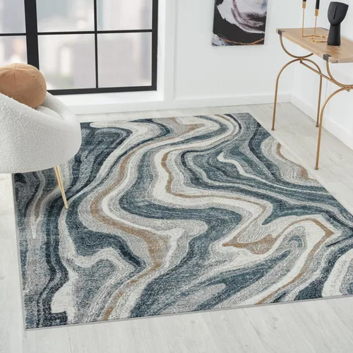 Vista 7 de LUXE WEAVERS - Alfombra abstracta con patrón de mármol azul remolino 5 x 7 pies