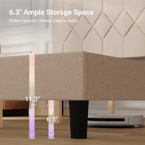 Vista 5 de Avenco Base de cama de tamaño matrimonial, base de cama tapizada con cabecera ajustable de 3 alturas, fácil montaje sin herramientas