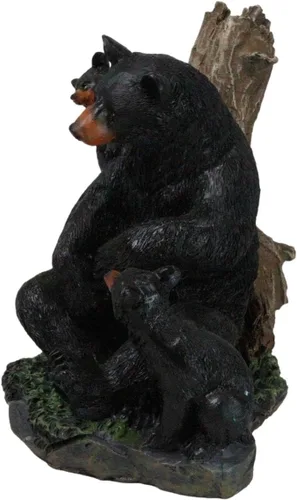 Vista 2 de Ebros Gift Figura rústica de oso negro, madre y sus cachorros en el bosque, 6 pulgadas de alto, diseño de oso de la naturaleza, cabaña familiar