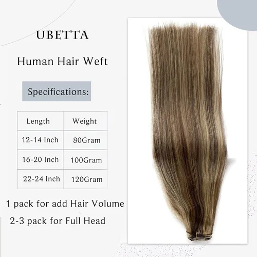 Vista 2 de Extensiones de cabello humano real, balayage, color castaño ceniza a rubio miel, extensiones de cabello humano con reflejos, 14 pulgadas, 2.82 oz