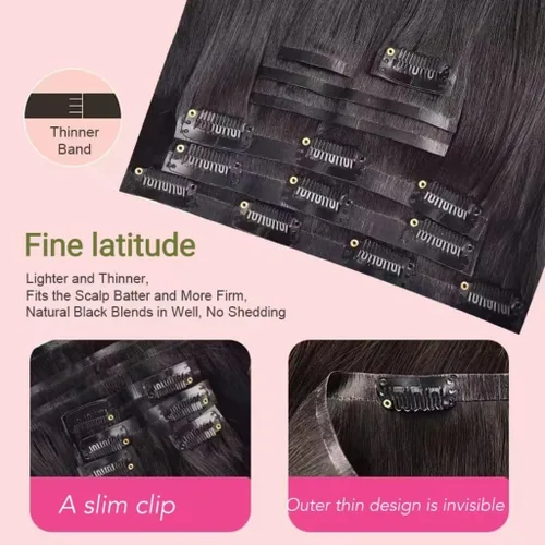 Vista 6 de Extensiones de cabello ondulado con clip, 8 piezas con 20 clips, 3.53 oz, 100 % sin procesar, extensiones de cabello humano Remy con clip, 18