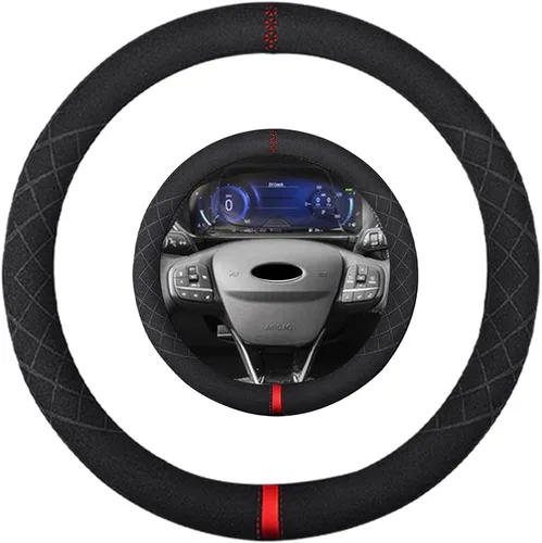 Vista 24 de Funda de volante de gamuza de 14 pulgadas, compatible con Tesla Model 3 Model Y, funda de volante deportiva de cuero gamuza antideslizante