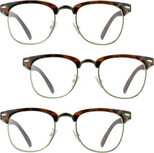 Vista 8 de proSPORT Gafas de lectura con montura de cuerno, vintage, clásicas, semi sin montura para hombres y mujeres, 2 pares combinados