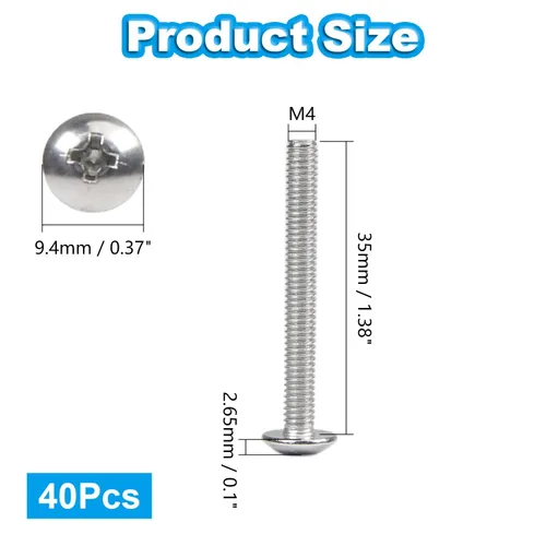 Vista 2 de 40 tornillos de máquina de cabeza de braguero M4 x 1.378 in para tirar del gabinete