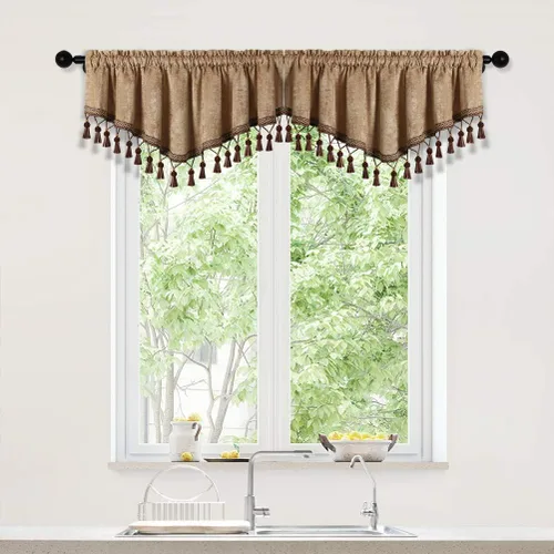 Vista 44 de ELKCA Cortinas de doble cara de felpilla para ventana de cocina, 52x18, bolsillo para barra, cenefa color beige para sala de estar, paquete de 1