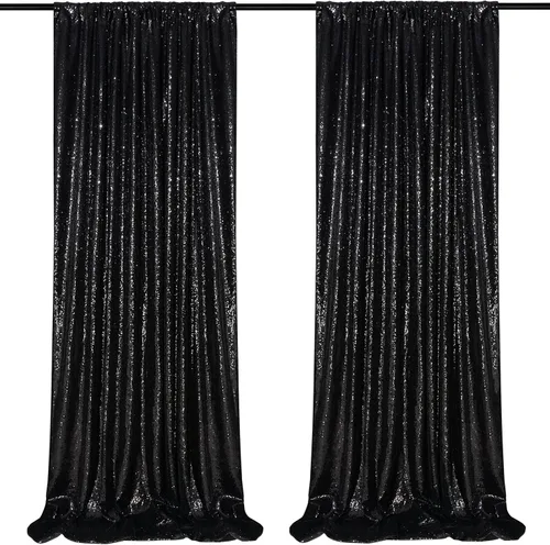 Vista 44 de 2 cortinas de 2 x 8 pies de lentejuelas con brillantina para marco de fotografía, para fiestas o fondos de fotografía
