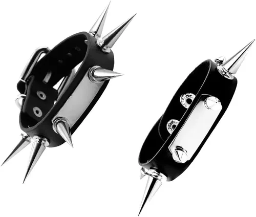 Vista 9 de Eigso Steampunk Retro Spike Cuff Bracelet para hombres y mujeres (negro)