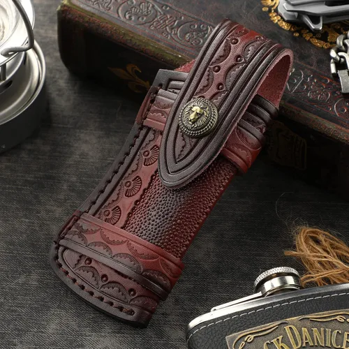 Vista 4 de Bolsa de cuero para cuchillos de bolsillo con funda plegable para cuchillos de 5 "con anillo de cinturón Funda plegable para cuchillos