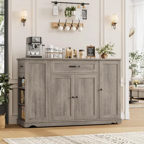 Vista 3 de HOSTACK - Carrito de isla de cocina con almacenamiento, mesa de isla rodante, gris ceniza