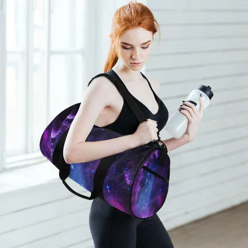 Vista 6 de Leideawo Bolsa redonda de gimnasio para mujeres y hombres, multifunción, viajes, entrenamiento, baile, natación, bolsa de deporte, Hermosa flor