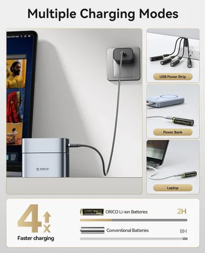 Vista 5 de ORICO Ener-G Batería de iones de litio recargable AA de 1.5 V 2100 mWh, carga USB-C de 2 horas, carga rápida de más de 1500 ciclos para controlador
