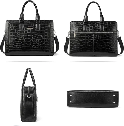 Vista 6 de BOSTANTEN Maletín de cuero genuino para mujer, bolso vintage de negocios de 15.6 pulgadas, bolso bandolera para laptop