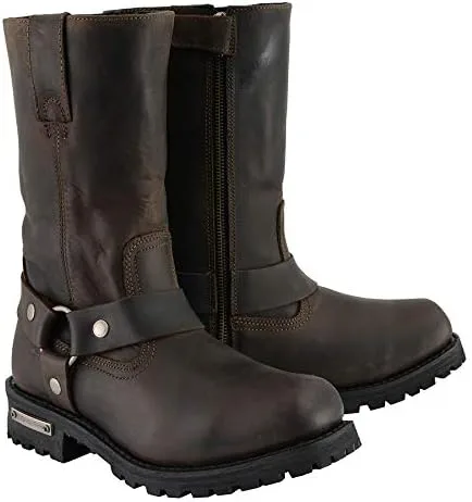 Vista 3 de Milwaukee Leather MBM9062 - Botas clásicas de 11 pulgadas con arnés marrón oscuro con punta cuadrada para hombre, talla 9