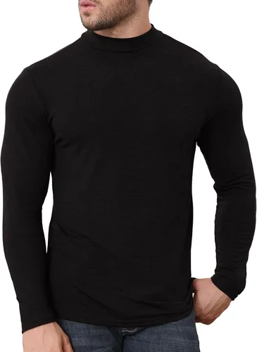 Vista 2 de Camisa de cuello alto falso para hombre, de manga larga, ajustada, básica, ajustada, de punto