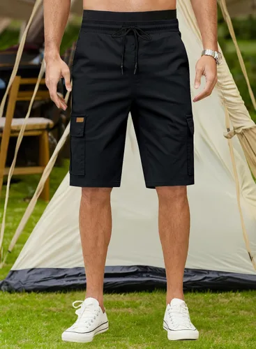 Vista 3 de JMIERR Pantalones cortos de sarga para hombre con cordón de algodón clásico elástico con 6 bolsillos