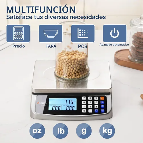 Vista 6 de Atogou Báscula de alimentos de 66 libras, báscula de cocina comercial con cálculo de precios, enchufable utilizable, 0.05 oz/1 g, acero inoxidable