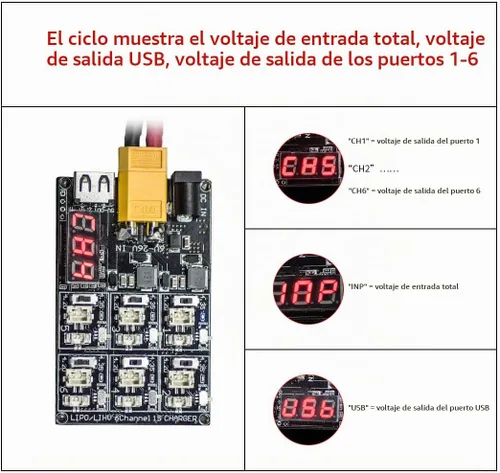 Vista 3 de AKK 1S LiPo LiHV Tablero de carga de batería Micro JST 1.25 y JST-PH 2.0 2-6S Entrada LiPo Batería Drone Cargador para Blade Inductrix Tiny Whoop