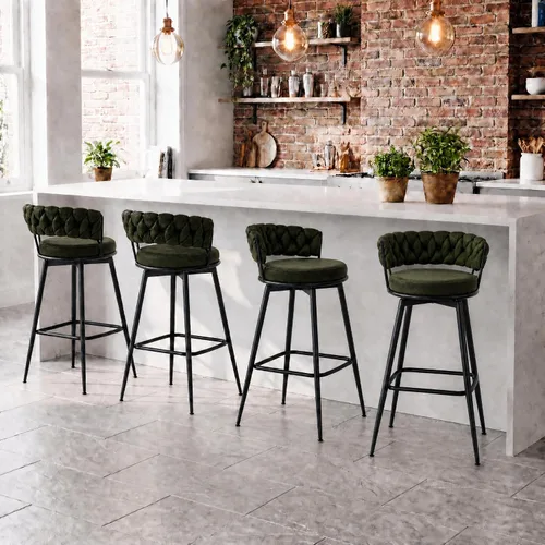 Vista 32 de Juego de 2 taburetes de bar tapizados para encimera de cocina, color beige