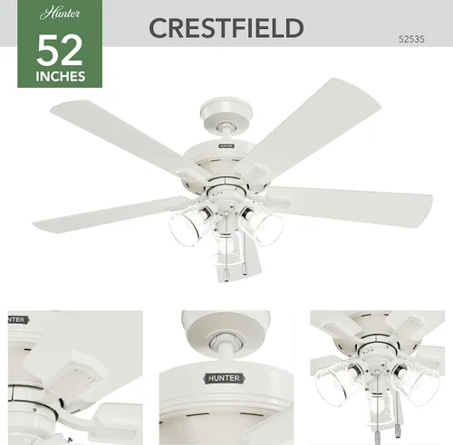 Vista 7 de Hunter Fan Company 52535 Crestfield - Ventilador de techo, 052, blanco fresco