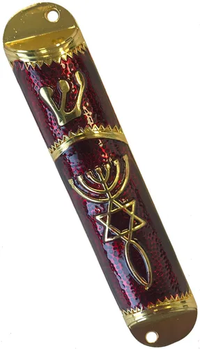 Vista 5 de Holy Land Market Sello Mesiánico - Funda para mezuzá de 4 pulgadas con pergamino incluido, mezuzá judía pequeña (negro - marco dorado)