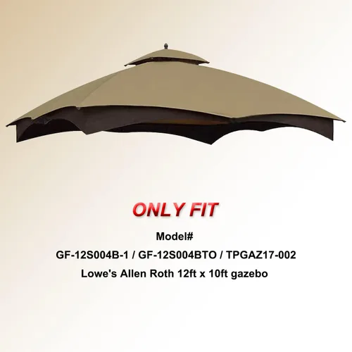 Vista 2 de COOSHADE Toldo Superior de Repuesto para Cenador para Lowe's Allen Roth #GF-12S004B-1(Beige1)