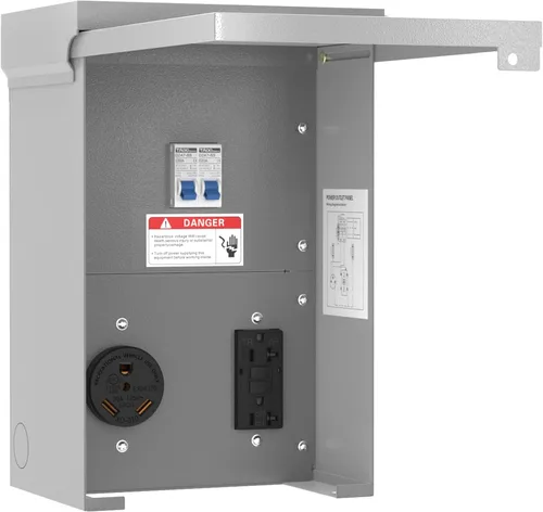 Vista 9 de Caja de toma de corriente de 30 amperios para RV con interruptor, NEMA TT-30R, resistente a la intemperie, eléctrica para exteriores, 125 voltios